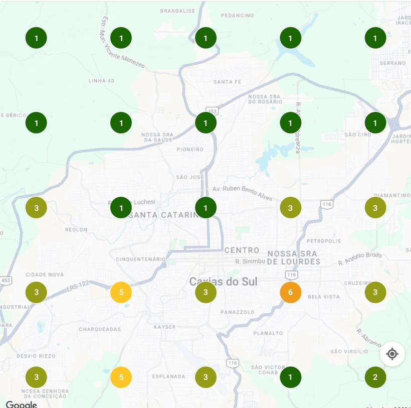 Posição no Google Maps depois do trabalho: no topo em quase toda a cidade